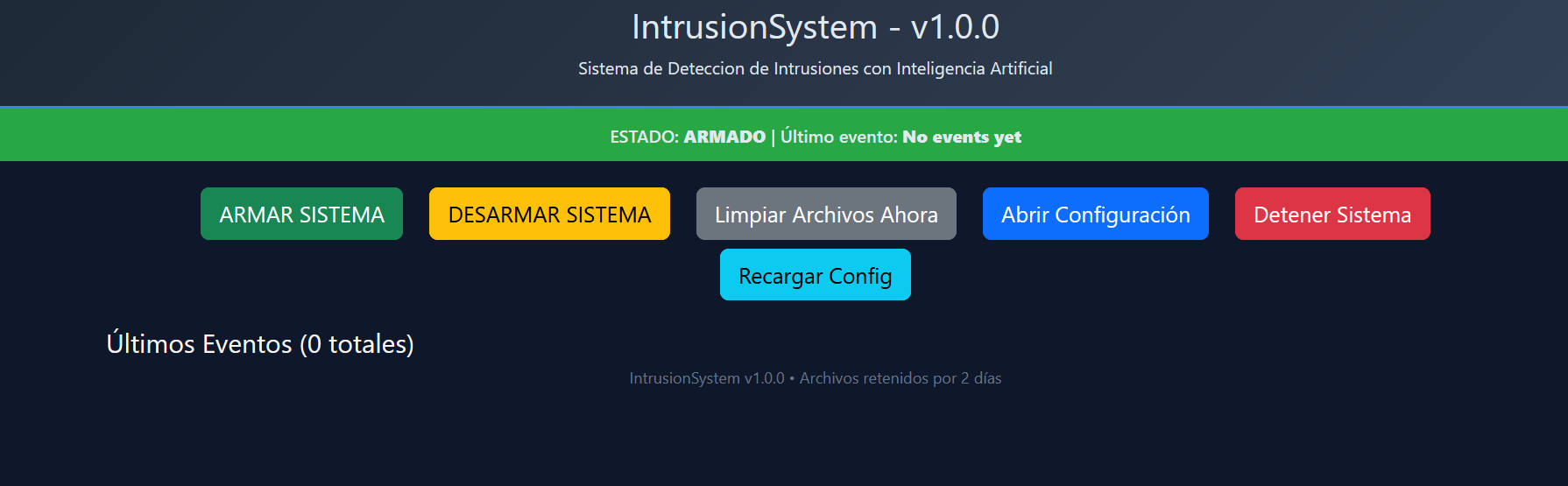Panel principal de IntrusionSystem IA
